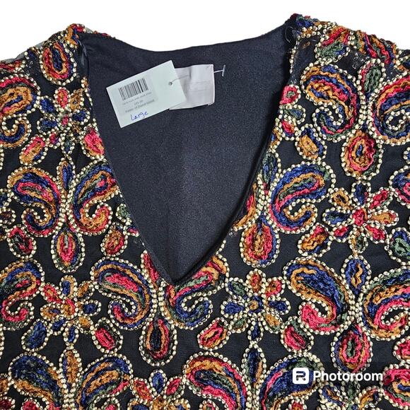 Karlie Multicolored Embroidered Bell Sleeve Velvet Mini Dress NWT Size L - Picture 2 of 15